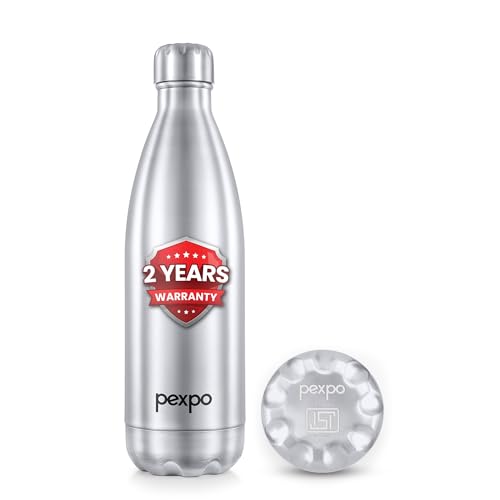 Image of Go24 pexpo Steel Water Bottle 750ml | Hot and Cold Flask | ISI Certified Stainless Steel| 3 Layer Insulation | Leakproof | for Home, Office | 2-Year Warranty |Electro| Silver