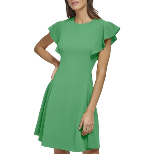 Image of DKNY Women's Flutter Sleeve Scuba Crepe Jewel Neck Dress