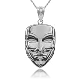 Claddagh Gold Certified 925 Sterling Silver V for Vendetta Clown Mask Hip-hop Charm Pendant Necklace, 18'