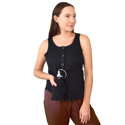 Inspired Comforts Post Surgery Mastectomy Recovery Ribbed Tank top with Drain Pocket & Button Front