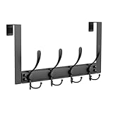 BAKON Over The Door Towel Rack with 4 Triple Hooks, Heavy Duty Over Door Hooks for Bathroom Closet Laundry Room Home Organizer, Door Hanger Coat Rack for Hanging Clothes Backpack Purse (1, Black)
