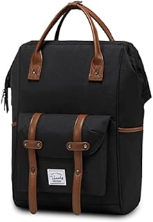 VASCHY Laptop Backpack for Women, 15.6inch Computer Vintage School Backpack Mens with USB Charging Port Water Resistant Wide Open Work Rucksack for College Business Travel, Black