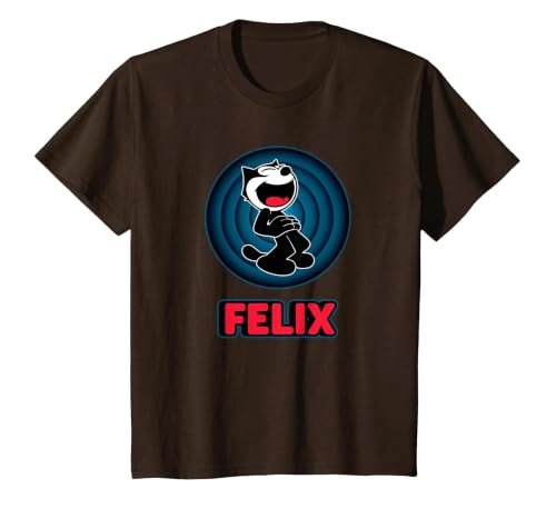Happy Felix Cat Cartoon Circle Retro Felix Cat Comics T-Shirt, Youth, Brown, Large