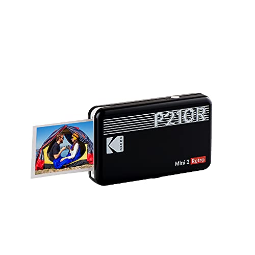 Kodak Mini 2 Retro 2.1x3.4” Portable Instant Photo Printer, Wireless Connection, Compatible with iOS, Android & Bluetooth, Real Photo, 4Pass Technology & Lamination Process, Premiun Quality- Black