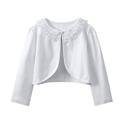 LUCKYGAL Girls Cardigan White Shrug Sweaters Lace Bolero for Party First Communion, Size 12 13 Cover