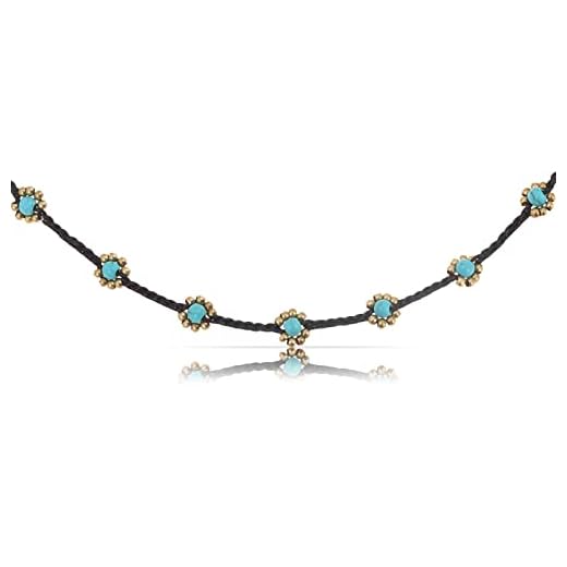 Made by Nami Surfer Necklace with Beads • Boho Choker Necklace Chain • Women & Girls • Handmade Beach Summer Jewelry • Goa Hippie Oriental Necklace • Adjustable & Waterproof (Turquoise Beads)