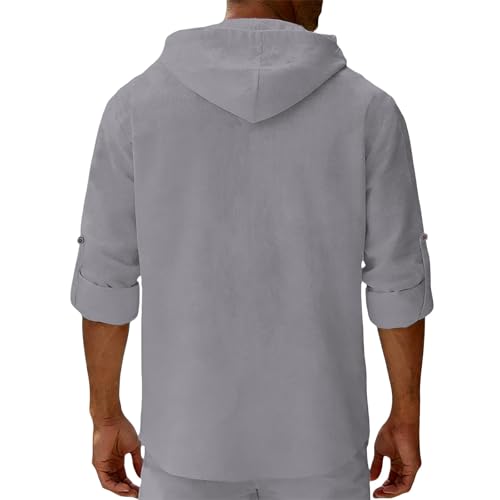 Top hombre fitness ligero contra el calor en camisa de botones con capucha y mallas gris XL 5