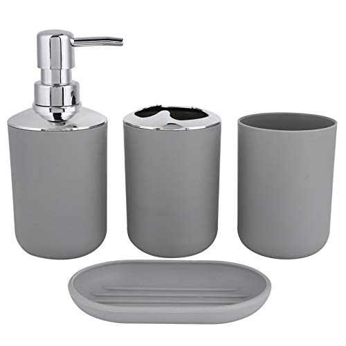 4pcs Bathroom Accessories Set, Plastic Toothbrush Holder Toothbrush Cup Soap Dispenser Bottle Soap Dish Modern Bathroom Accessory Set Lotion Bottle Storage Cup Rinse Cup Soap Dish (Grey) 4pcs Bathroom Accessories Set, Plastic Toothbrush Holder Toothbrush Cup Soap Dispenser Bottle Soap Dish Modern Bathroom Accessory Set Lotion Bottle Storage Cup Rinse Cup Soap Dish (Grey)