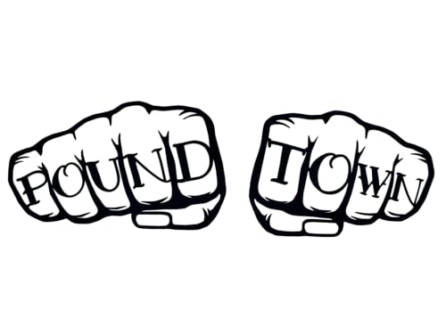 Pound Town Tattoo Knuckle Fists Design, Premium Outdoor Vinyl Die Cut Sticker, Made in USA