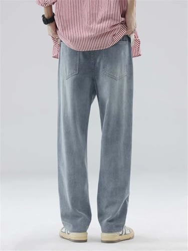 Men's Vintage Baggy Jeans Casual Distressed Straight Elastic Waist High Street Denim Pants2