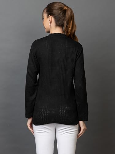 Image of Wear lusso Women's Woolen V-Neck Buttoned Full Sleeve Cardigan Self Design Soft Wool Fabric Winter Wear Pure Wool Sweater with Pockets Stylish Outdoor and Office Wear Girls