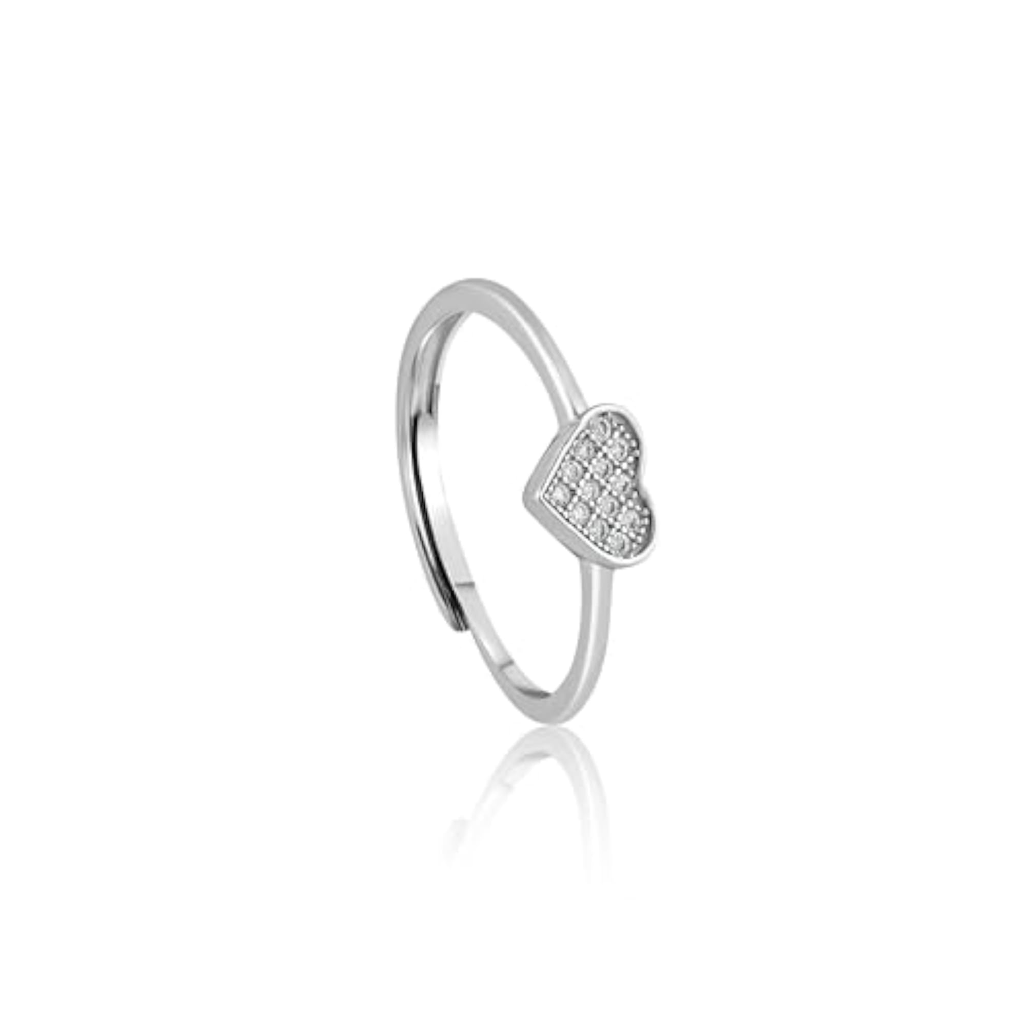 Women's 925 Silver CZ Heart Adjustable Ring, Romantic Design