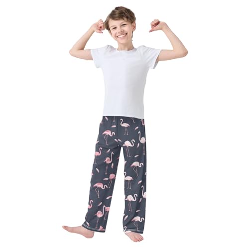 Flamingo and Feather Boys Long Pants Soft Trousers Elastic Waist Kids Lounge Bottoms with Pockets S-XL2