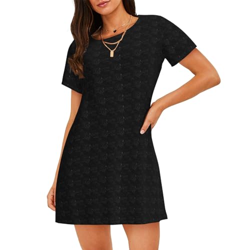 ERCgad Camisón de manga corta para mujer, diseño abstracto de ciencia, química, suave, transpirable, para verano, vacaciones, Negro, S