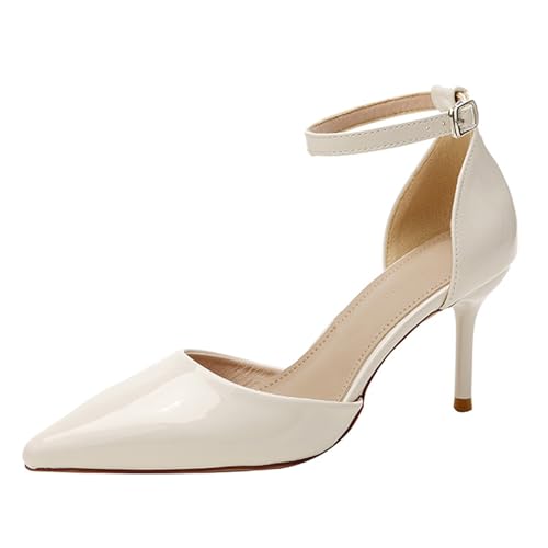 Women's Patent Leather Backless Stiletto Pumps Closed Pointed Toe Ankle Strap High Heel Formal Office Sandals Grace Party Wedding Evening Dress Shoes