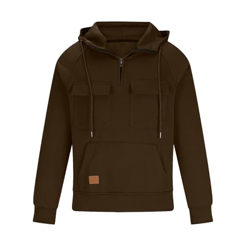Muscularfit Mens Big and Tall Hoodies Casual Long Sleeve Multi Pockets Cargo Quarter Zip Pullover Sweatshirt Drawstring Shirt3