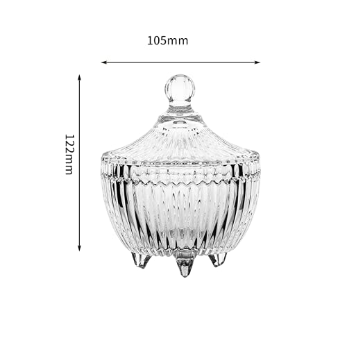 Image of WRINGO 300ML Ribbed Glass Candyy Jar with Lid | Crystal Clear Decorative Storage Container for Candy, Dry Fruits, Chocolates, Cookies & Snacks | Tabletop Candy Bowl | Pack of 1