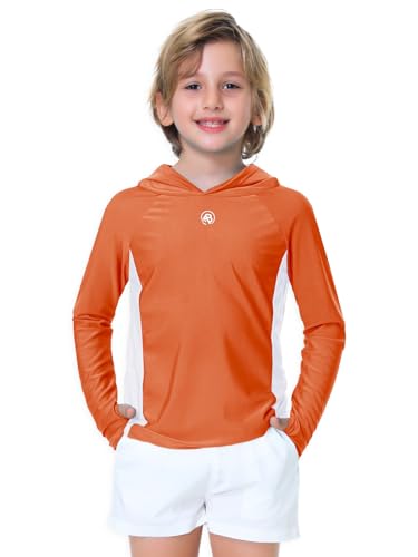 Image of AOBUTE Unisex Kids Long Sleeve Hoodie Rash Guard Boys UPF 50+ Swim Top with Thumb Hole 3-12 Years