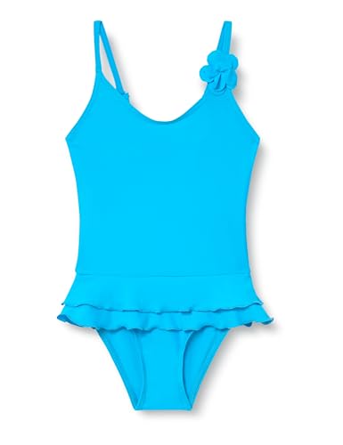 Maillot de bain layette turquoise uni fluo à volants pour bébé
