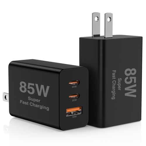 2Pack 85W USB C Wall Charger Block 3-Port USB C Charging Adapter 100W Type C Super Fast Charging Power Plug Cube for MacBook Pro/Air i-Pad Pro i-Phone 17/16/15 Galaxy S25 and More-Black