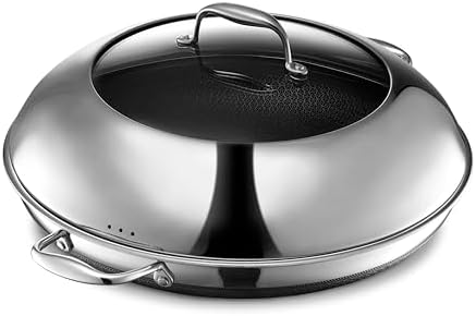 HexClad Hybrid Nonstick 14-Inch Frying Pan with Steel Lid, Dishwa...