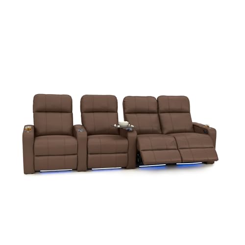 Image of Seatcraft Monterey Home Theater Seating Tobacco Row of 4 Right Loveseat | Italian Leather, Wall Hugger, Zero Gravity, Powered Headrest, Power Recline, Zero Gap, USB charging