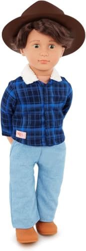 Our Generation – Dustin – 46 cm Junge Puppe – Lebensechte haselnussbraune Augen und gewelltes braunes Haar – Outfit im Western-Stil & Country-Hut – Spielzeug für Kinder ab 3 Jahren