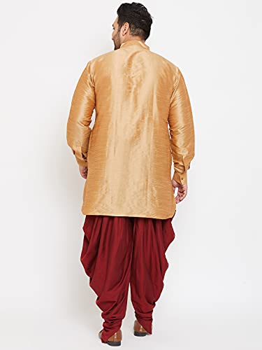 Image of VASTRAMAY Men's Silk Blend Solid Plus Kurta And Dhoti Set - Classic Ethnic Attire for Cultural Celebrations | Curved Hem Kurta With Contrast Cowl Dhoti Set