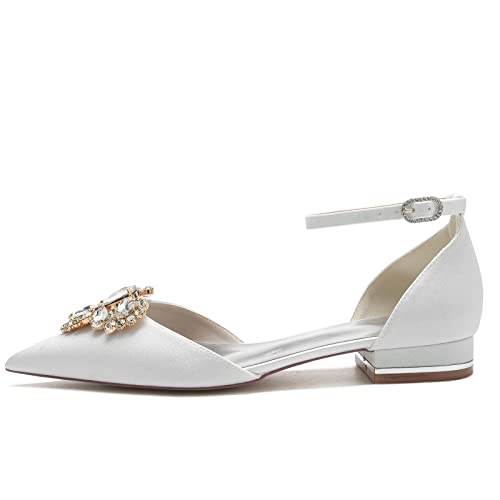 Women's Pointed Toe Glitter Wedding Flats for Bride Comfortable Wedding Shoes Low Heels Rhinestones Bridal Flats Evening Prom Party Dress Shoes Pumps3