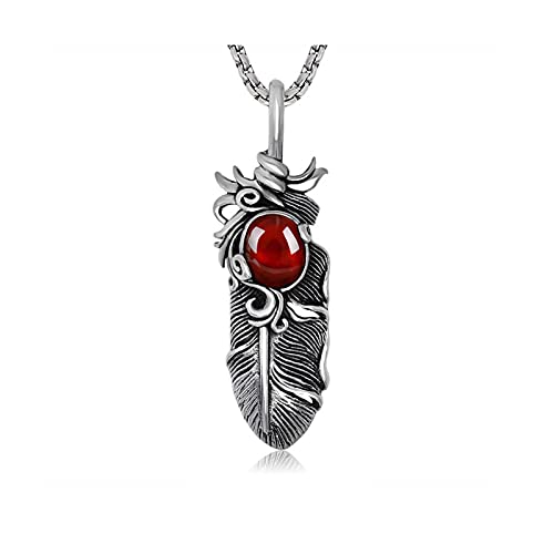 Collier grenade rubis et plume en titane, cadeau idéal de style - 2