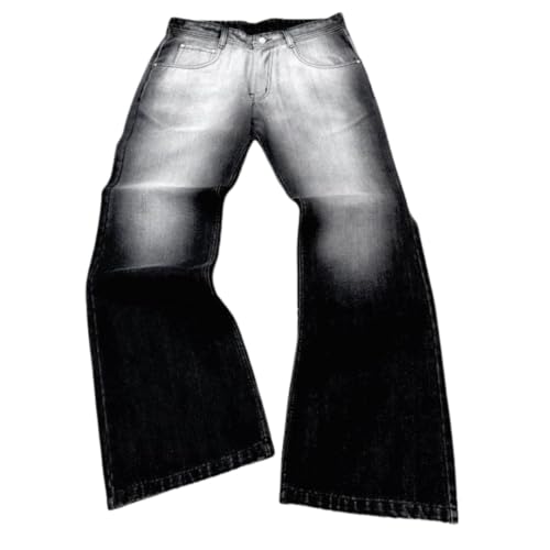 Wide Leg Denim Jeans, Faded Black Wash, Flared Cut