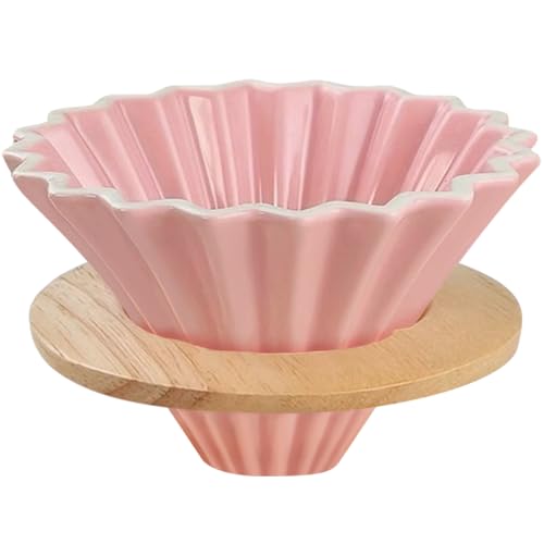 EHERDM Ceramic Coffee Dripper with Wood Cup Stand Pour Over Coffee Maker Elegant Flower-shape V...