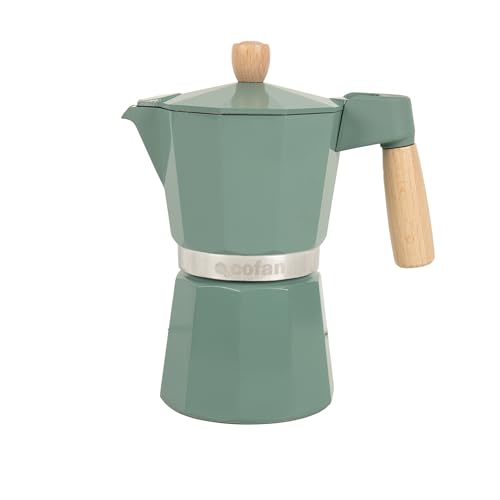 Cofan Cafetera italiana inducción | Capacidad: 6 tazas | Material: cuerpo de aluminio | Apta para todo tipo de fuegos | Color: beige, verde o negra | Mango y tirador de madera (1, Verde)