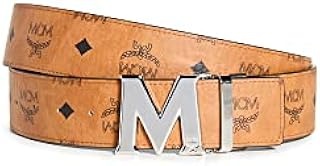 MCM Men's Claus Reversible Belt, Cognac, Tan, Graphic, Silver, One Size