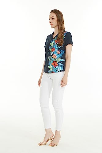 Image of Matchable Family Hawaiian Luau Men Women Girl Boy Clothes in Orchid Paradise Navy