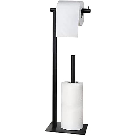 Black Toilet Paper Holder Stand, Bathroom Toilet Tissue Paper Roll Storage Free Standing Tissue Roll Holder Industrial Toilet Paper Dispenser for Farmhouse Washroom Cover