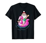 Christmas in July Santa Hawaiian flamingo Summer Surf T-Shirt