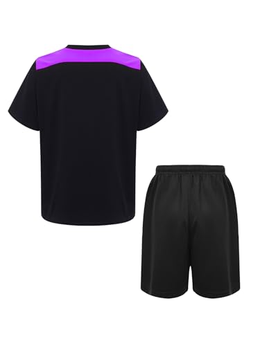 TiaoBug Kids Boys Quick Dry Football Outfit Short Sleeve Letter Printed T-shirt And Athletic Shorts Set Purple 12 Years4