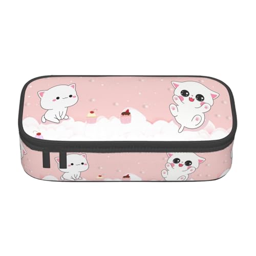 Image of Pink Kawaii Cat Little Kittens Large Pencil Case, Pencil Pouch With Zipper Compartments Stationery Pencil Bag For Kids Teens Students School Supplies