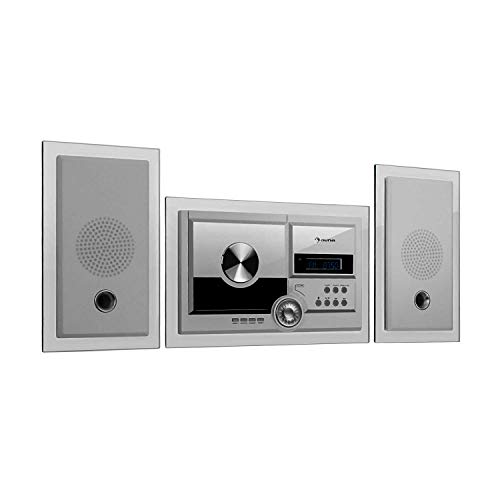 auna Stereosonic Microsystem • Stereo System • Micro System • 2 x 10 Watts RMS Stereo Speakers • Front-Loading CD Player • FM Tuner • Bluetooth • USB Port • Incl. Remote Control • Dark White