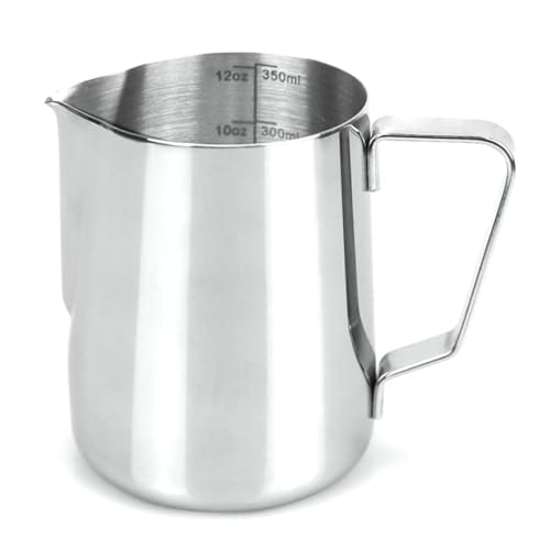 La mejor comparación de Cazos para leche - los preferidos. 48 GOODBUY-Jarra para Espumar Leche 350ml de Acero Inoxidable con Medidas Interiores, Taza de Vapor Espresso, Perfecta para Máquinas de Café, Cappuccino, Latte Art y Uso Profesional...