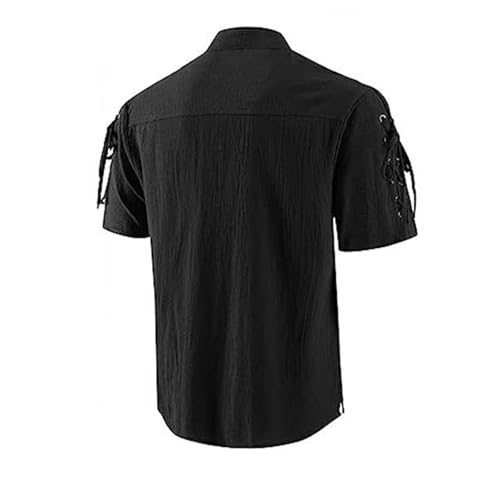 Disfraz vintage renacentista para hombre, camisa con cordones, manga corta, vintage, disfraz medieval, camisetas, cuello de pico, camisas piratas vikingas, Halloween, cosplay, disfraz hippie de yoga