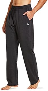 BALEAF Men's Sweatpants Casual Lounge Cotton Pajama Yoga Pants Open Bottom Straight Leg Male Sweat Pants with Pockets Charcoal L