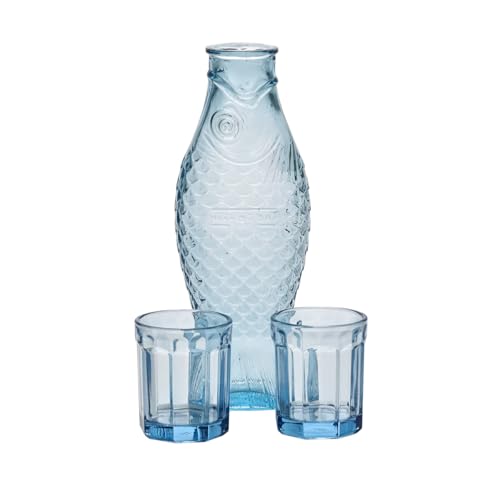 Set caraffa con 2 bicchieri M blu Fish & Fish