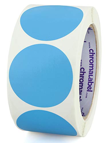 ChromaLabel 2 Inch Round Removable Color-Code Dot Stickers, Inventory Labels, 500/Roll, Light Blue