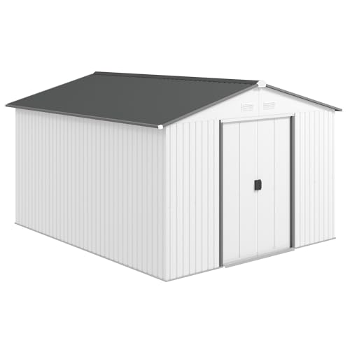 Outsunny 11' x 9' Outdoor Storage Shed, Garden Tool Metal Shed with Foundation Kit, Double Lockable Door, Air Vents and Sloping Roof, for Backyard, Patio, Lawn, Silver