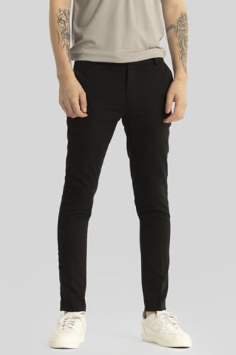 Image of SNITCH Yann Black Plain Slim Fit Trousers