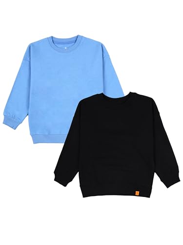 Image of KiddoPanti Boys Solid Round Neck Full Sleeve Fleece Sweatshirt | 60% Cotton 40% Polyester | Soft Warm Winter Pullover | Ribbed Cuffs & Hem | Casual Winter Sweatshirt for Kids