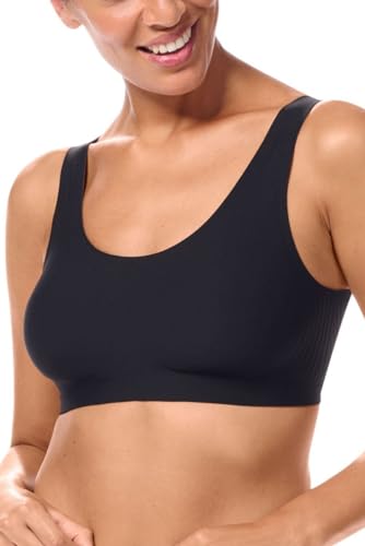 Amoena Womens CuraLymph Linda Comfort Wide Strap Soft Pocketed Seamless Bra - Supports/Stimulates Lymph Flow Wire-Free Lymphodema Comfort Pocketed Seamless Bra in Color Black - Large