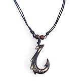 Scddboy Hawaiian Fish Hook Pendant Hemp Cord Adjustable Chain - Maori Tribal Necklace